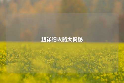 超详细攻略大揭秘