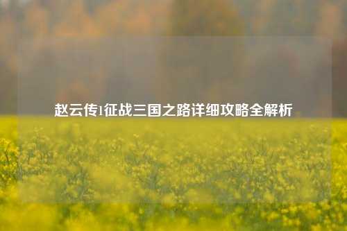 赵云传1征战三国之路详细攻略全解析
