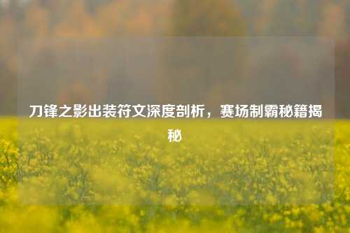 刀锋之影出装符文深度剖析，赛场制霸秘籍揭秘