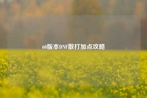 60版本DNF散打加点攻略