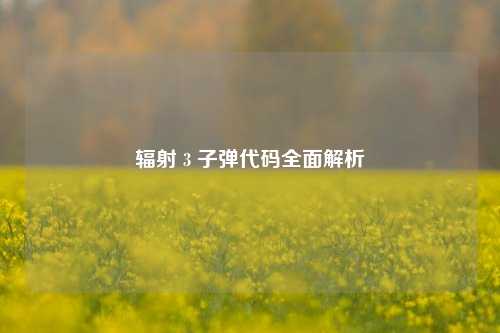 辐射 3 子弹代码全面解析